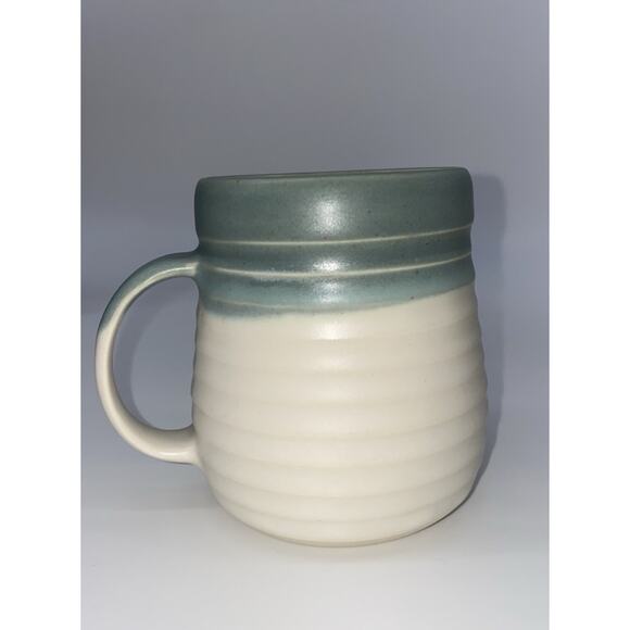 Handmade Artist Signed 12 oz. Blue/cream Ceramic Mug Textured Design - Picture 1 of 6